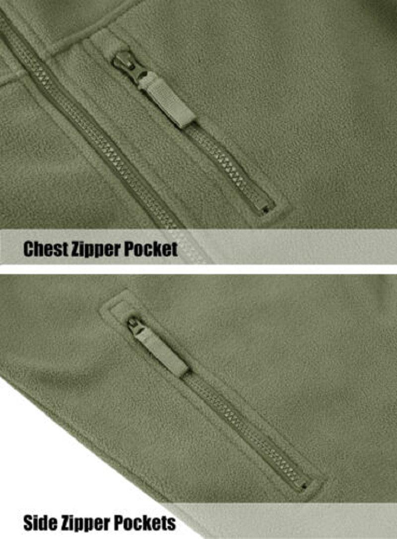 Stevvex olive fleece jacket with chest zip pocket and side zip pockets on Tampa Home & Garden Store