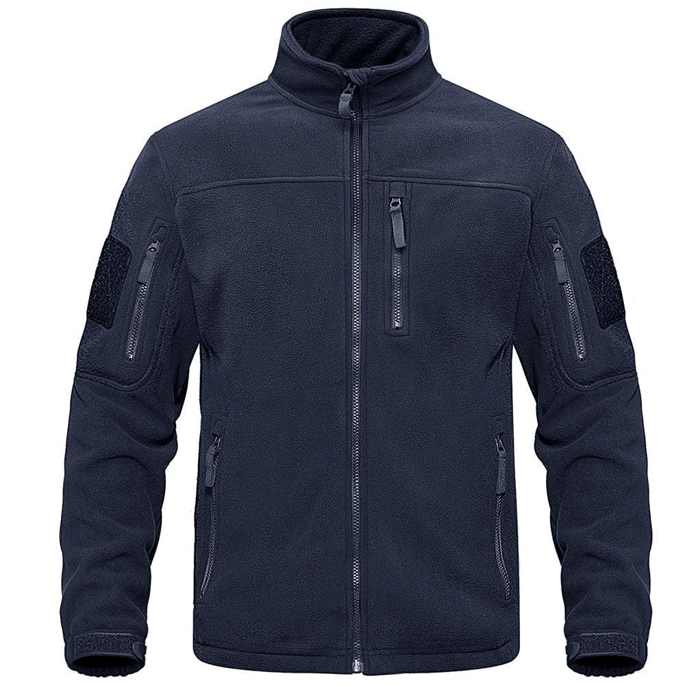 Stevvex dark blue tactical fleece jacket with multiple zip pockets for outdoor wear on Tampa Home & Garden Store