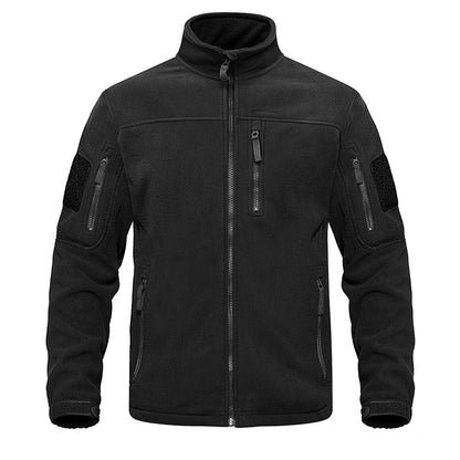 Stevvex black fleece tactical jacket with multiple zip pockets and arm zip panels outdoor coats on Tampa Home & Garden Store