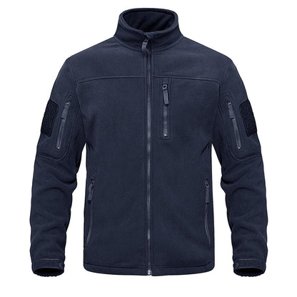 Stevvex dark blue tactical fleece jacket with multiple zip pockets and high collar on Tampa Home & Garden Store