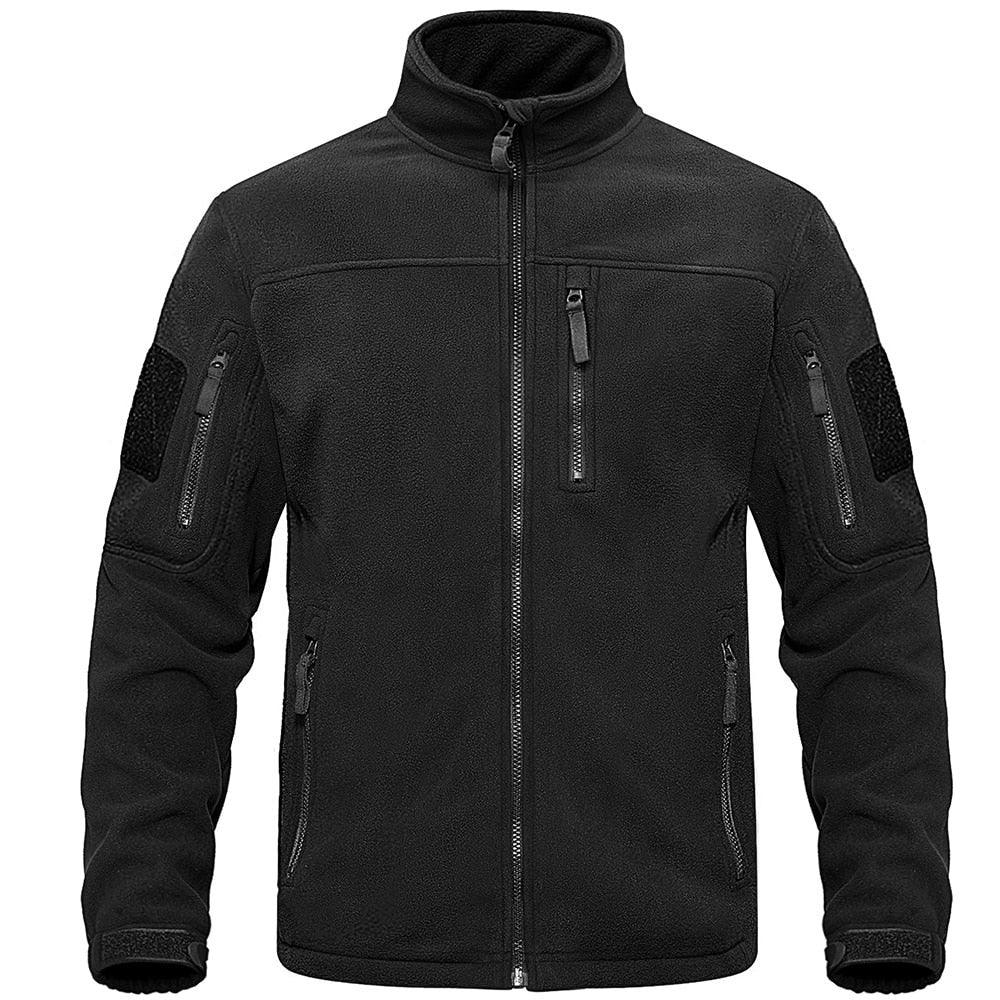 Dark blue Stevvex tactical fleece jacket with multiple zip pockets at chest and arms on Tampa Home & Garden Store
