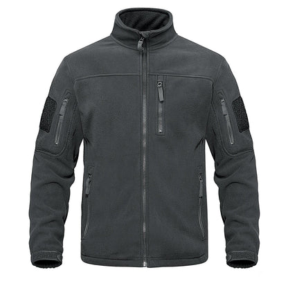 Dark gray tactical fleece jacket with stand collar and chest and arm zip pockets Stevvex on Tampa Home & Garden Store