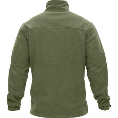 Olive green Stevvex tactical fleece jacket back view with arm pockets on Tampa Home & Garden Store