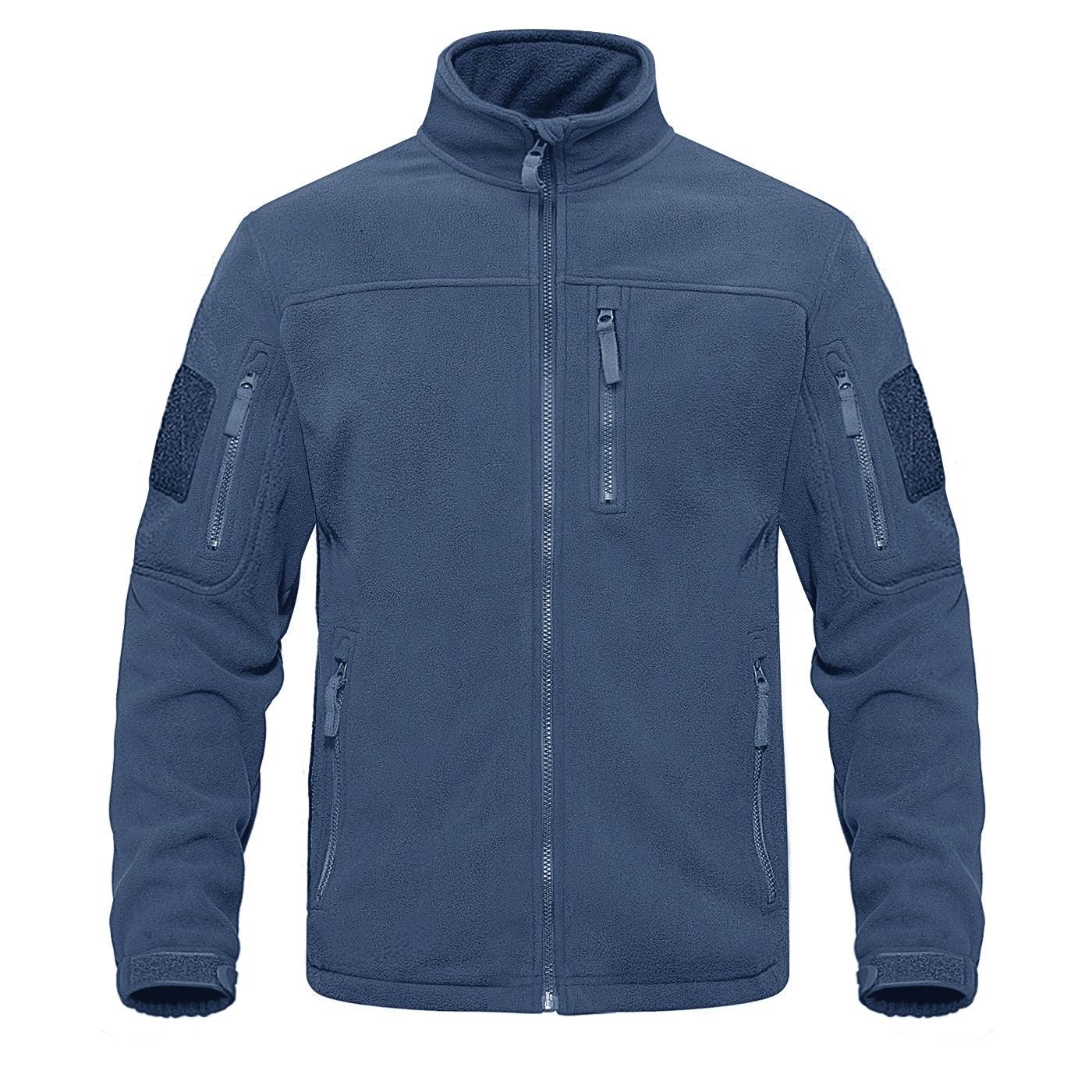 Stevvex dark blue tactical fleece jacket with multiple zip pockets and stand collar on Tampa Home & Garden Store