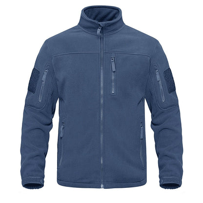 Stevvex dark blue tactical fleece jacket with multiple zip pockets and stand collar on Tampa Home & Garden Store
