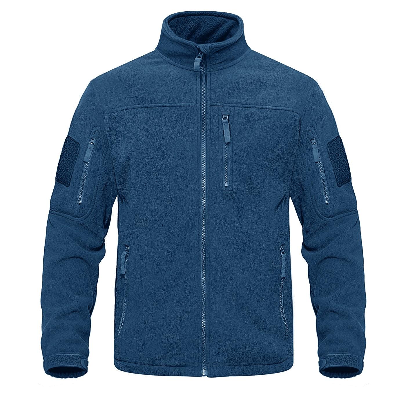 Stevvex dark blue tactical fleece jacket with multiple zip pockets and high collar for outdoor use on Tampa Home & Garden Store