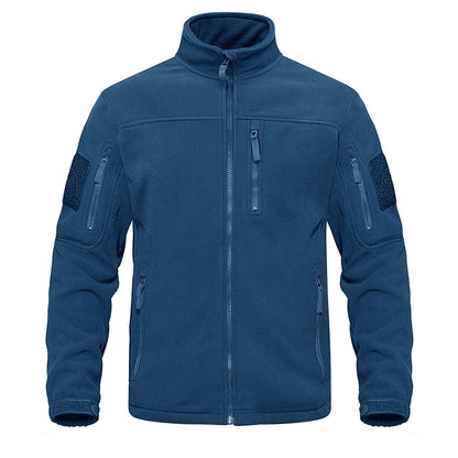 Stevvex dark blue tactical fleece jacket with multiple zip pockets and high collar for outdoor use on Tampa Home & Garden Store