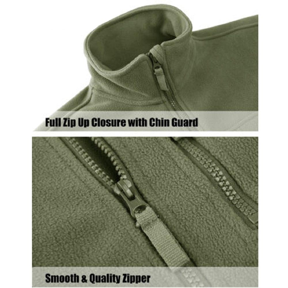 Stevvex dark olive fleece jacket with full zip closure and chin guard on Tampa Home & Garden Store