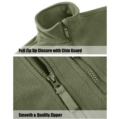 Stevvex dark olive fleece jacket with full zip closure and chin guard on Tampa Home & Garden Store