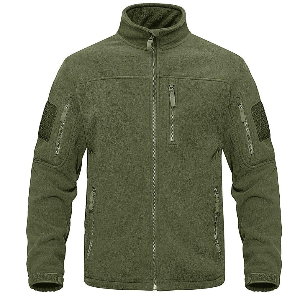Tactical fleece jacket olive green by Stevvex with multiple zip pockets and stand collar on Tampa Home & Garden Store