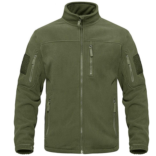Tactical fleece jacket olive green by Stevvex with multiple zip pockets and stand collar on Tampa Home & Garden Store