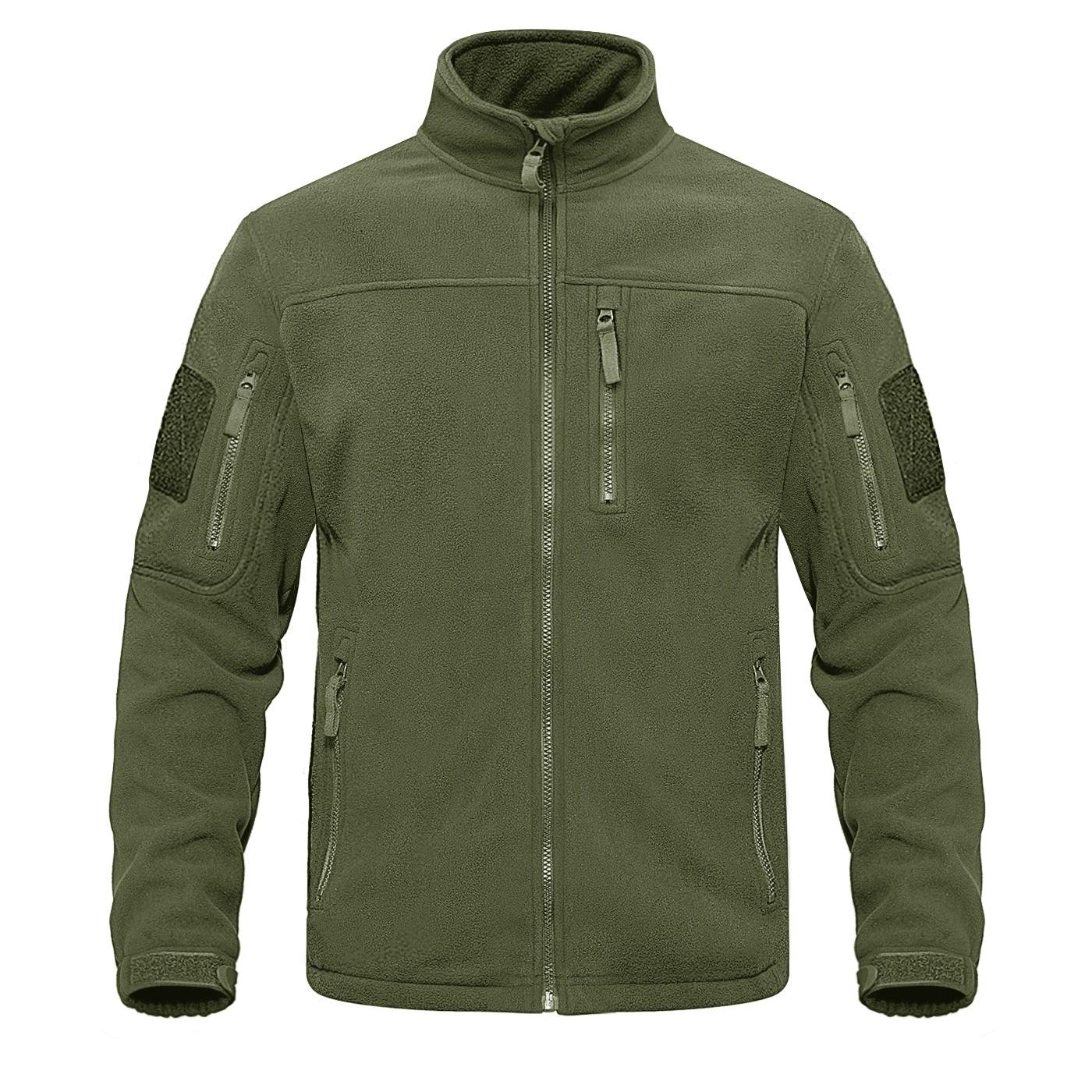 Stevvex fleece jacket dark green with multi-pocket chest and arm zip pockets stand collar on Tampa Home & Garden Store