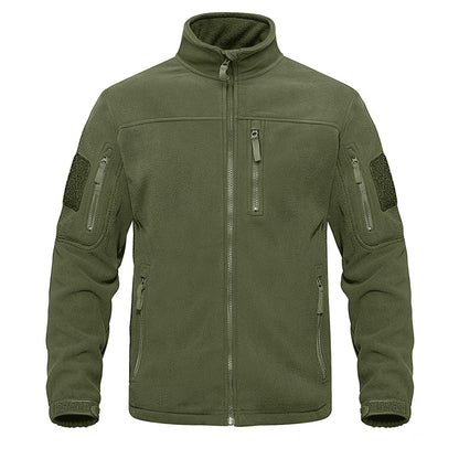 Stevvex fleece jacket dark green with multi-pocket chest and arm zip pockets stand collar on Tampa Home & Garden Store