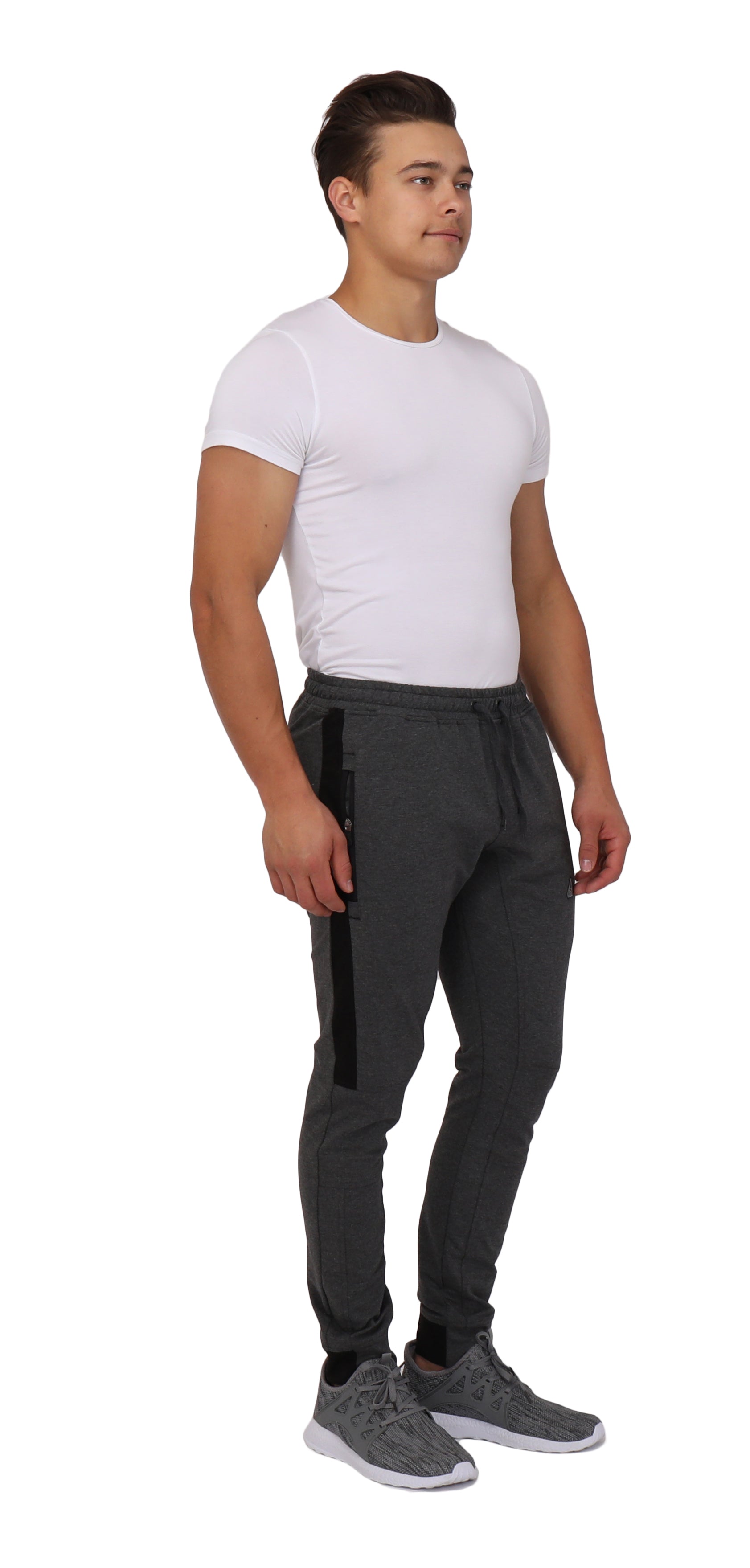 Infinite Flex Jogger Tall Fit men's joggers in charcoal gray with stripe SCR Sportswear on Tampa Home & Garden Store