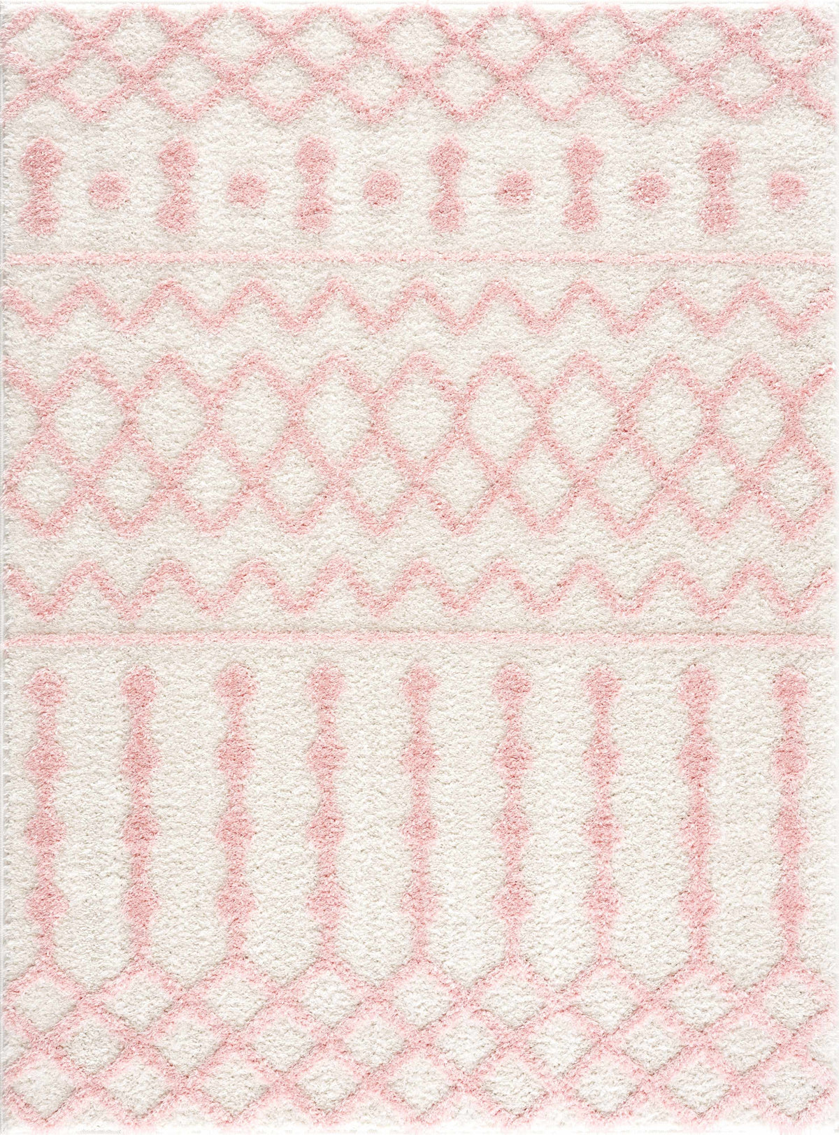 Darva Pink Plush Area Carpet rug with cream base and pink lattice diamonds by Boutique Rugs on Tampa Home & Garden Store