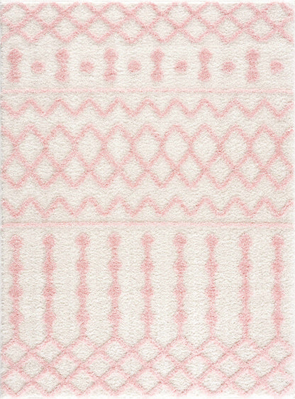 Darva Pink Plush Area Carpet rug with cream base and pink lattice diamonds by Boutique Rugs on Tampa Home & Garden Store