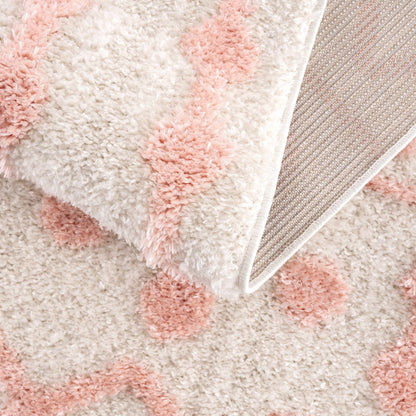 Darva Pink Plush Area Carpet fluffy shag in pink and ivory with beige textured rug edge on Tampa Home & Garden Store