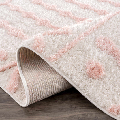 Darva Pink Plush Area Rug by Boutique Rugs, fluffy white and pink shag, 3-piece set on Tampa Home & Garden Store