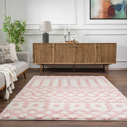 Darva Pink Plush Area Carpet by Boutique Rugs pink and white striped shag rug for homes on Tampa Home & Garden Store