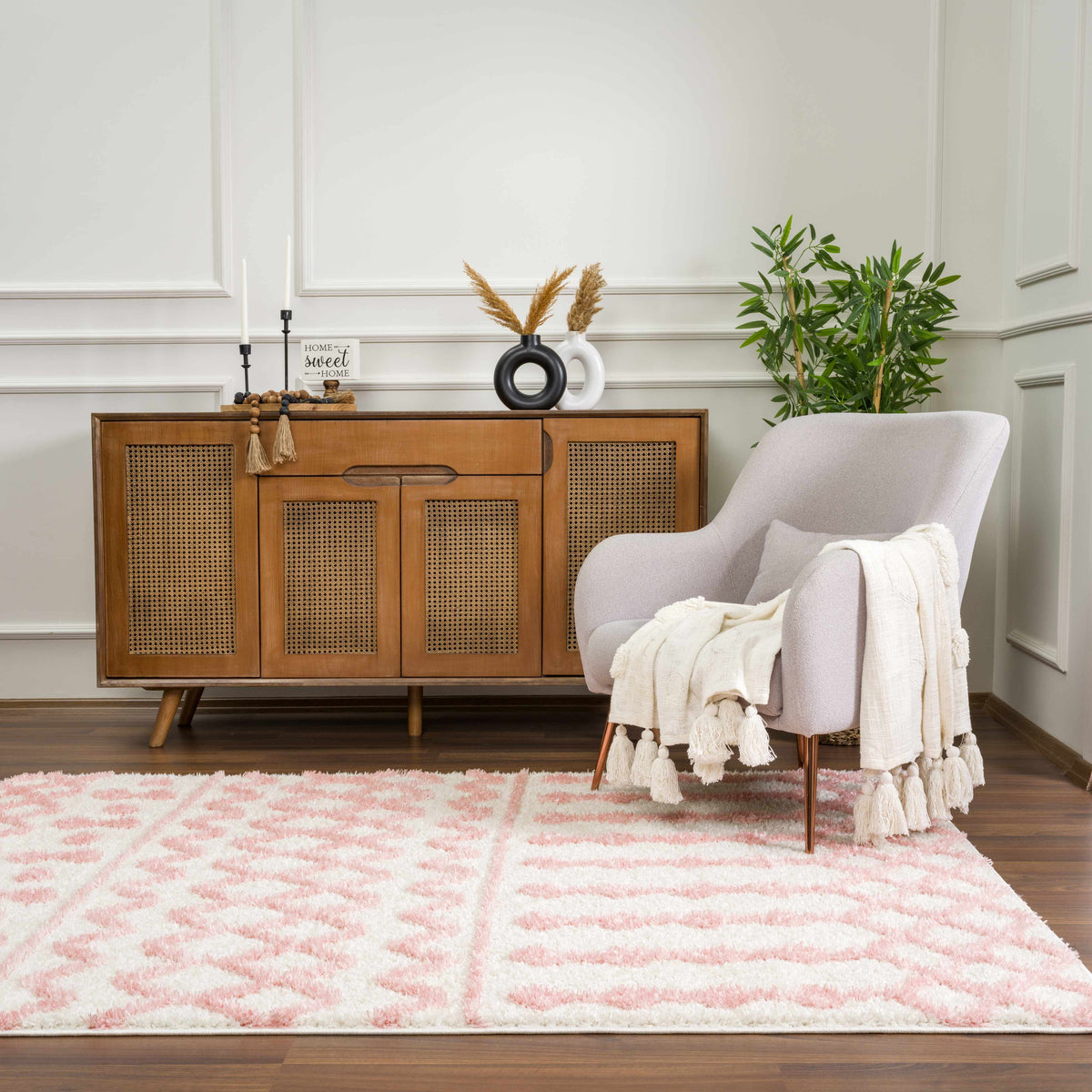 Darva Pink Plush Area Carpet rug pink and white shag by Boutique Rugs on Tampa Home & Garden Store
