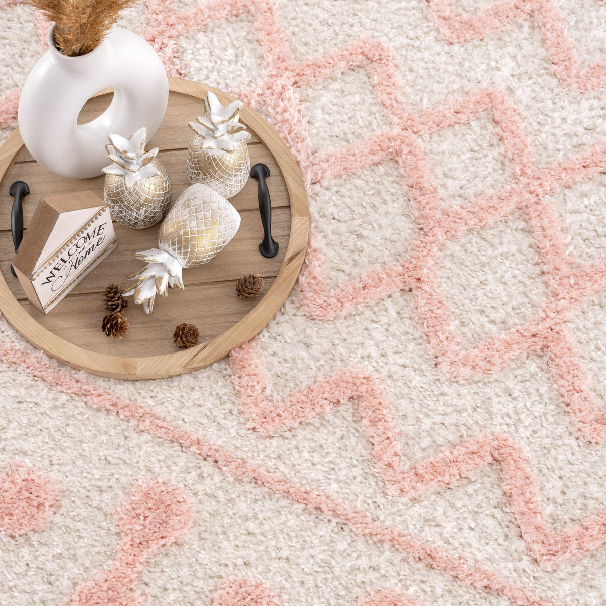 Darva Pink Plush Area Carpet by Boutique Rugs in soft pink cream shag on Tampa Home & Garden Store