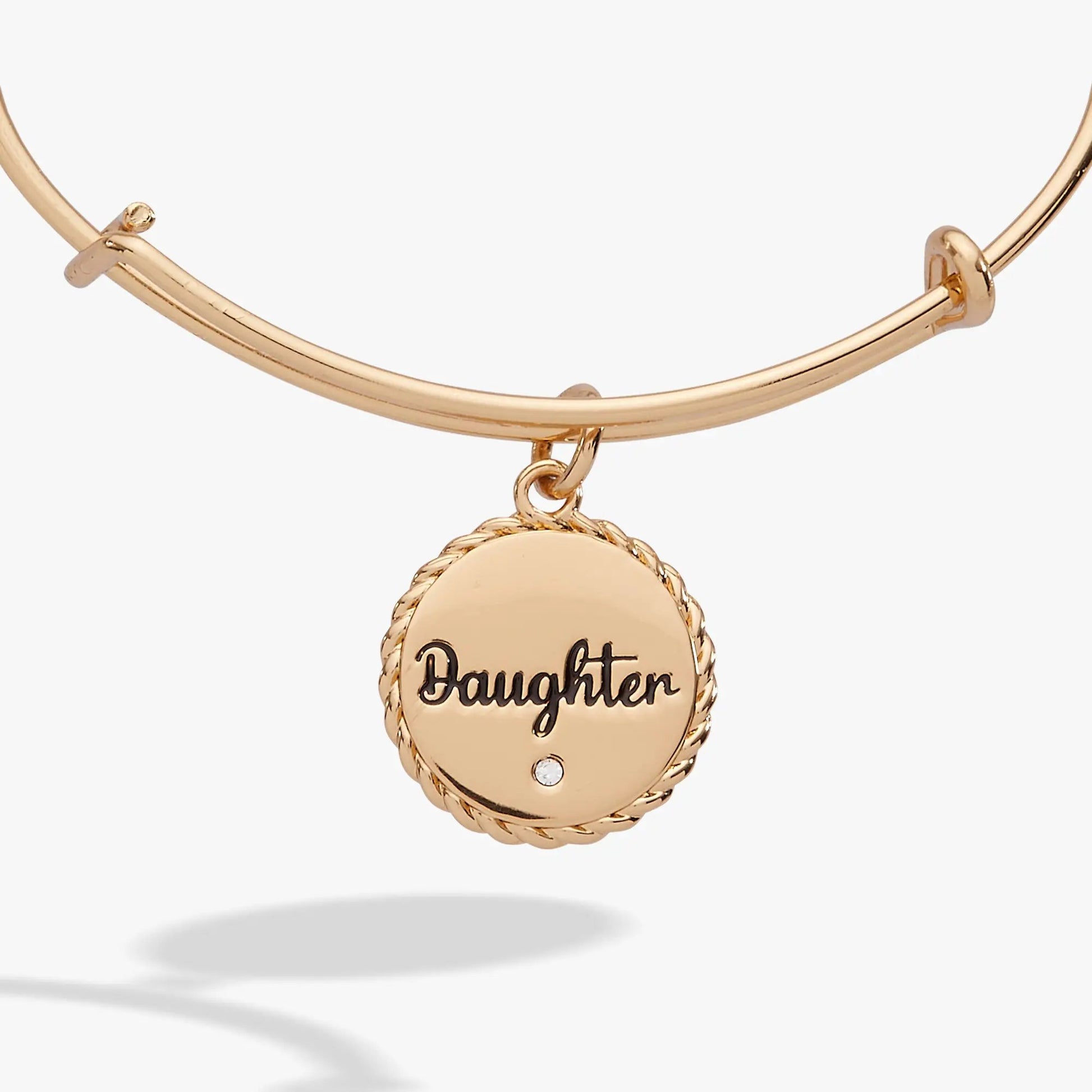Bracelet Daughter charm by Alex and Ani in gold tone with engraved round pendant on Tampa Home & Garden Store