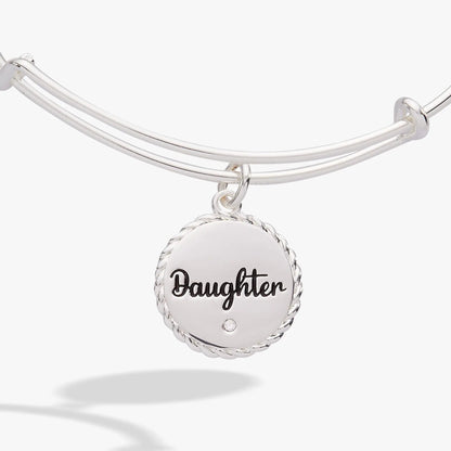 Silver-tone charm bangle with dual bands and round pendant engraved Daughter on Tampa Home & Garden Store