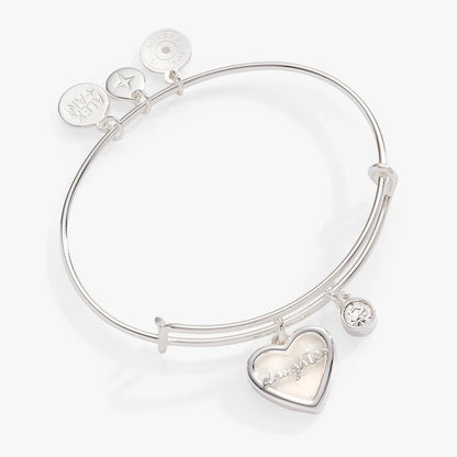 Daughter Mother of Pearl Heart Bangle Bracelet