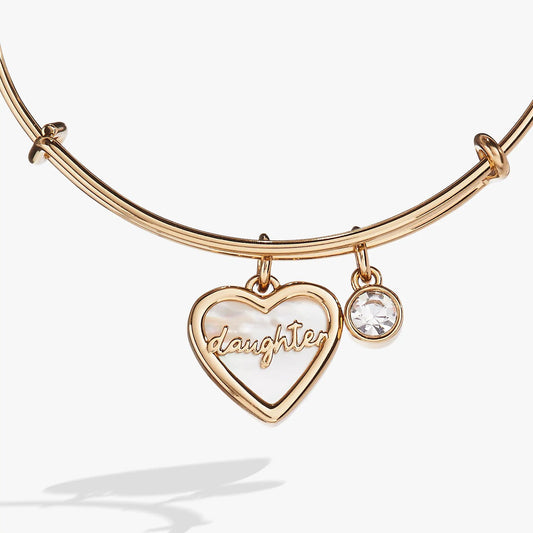 Daughter Mother of Pearl Bangle by Alex and Ani rose gold with heart and crystal charm on Tampa Home & Garden Store