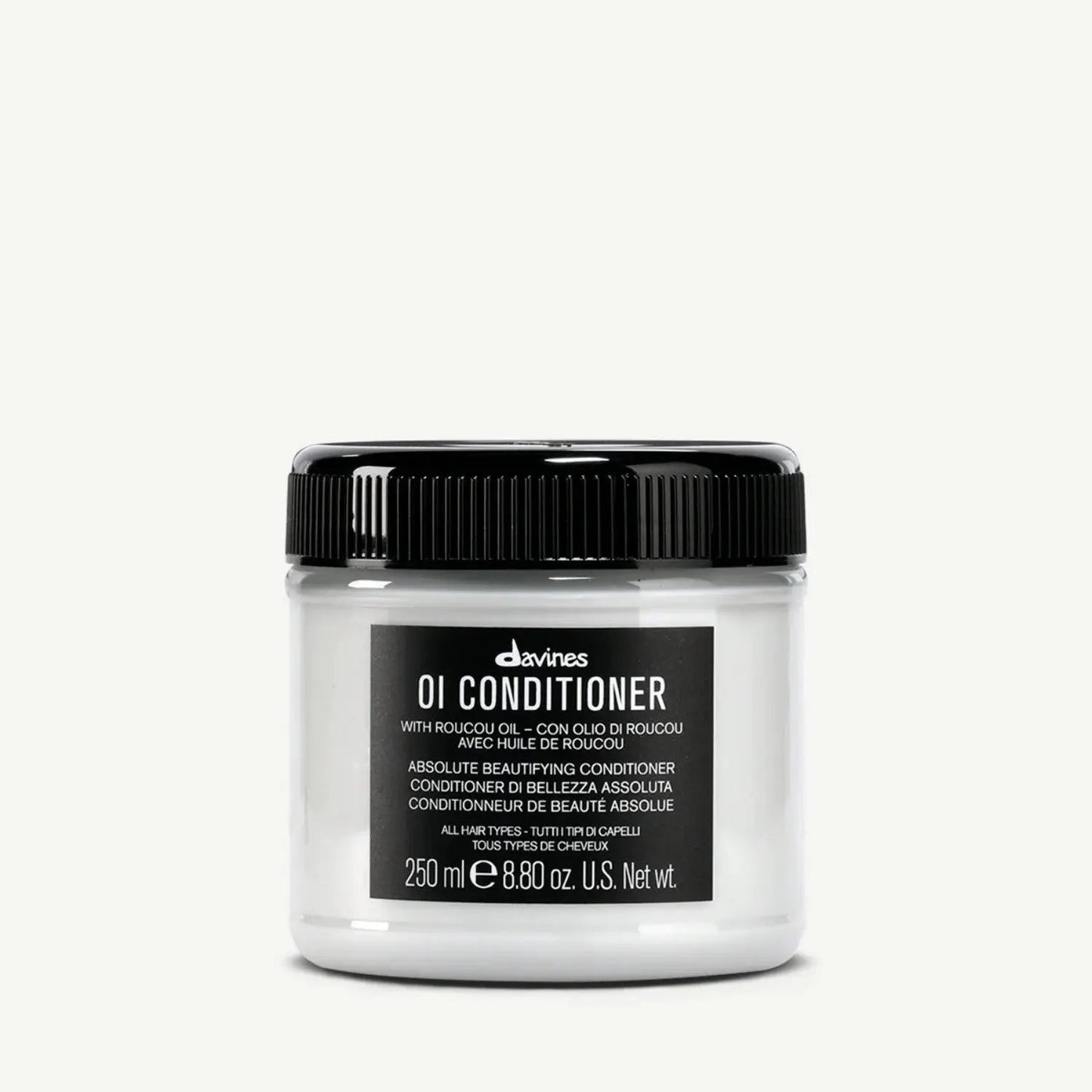 Davines OI Conditioner jar with black ribbed lid, white container, 250 ml Nava Beauty on Tampa Home & Garden Store