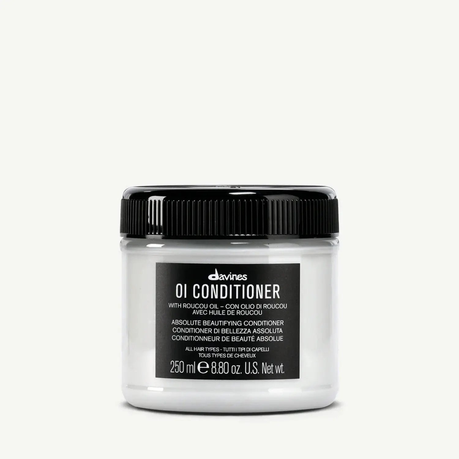 Davines OI Conditioner jar with black ribbed lid, white container, 250 ml Nava Beauty on Tampa Home & Garden Store