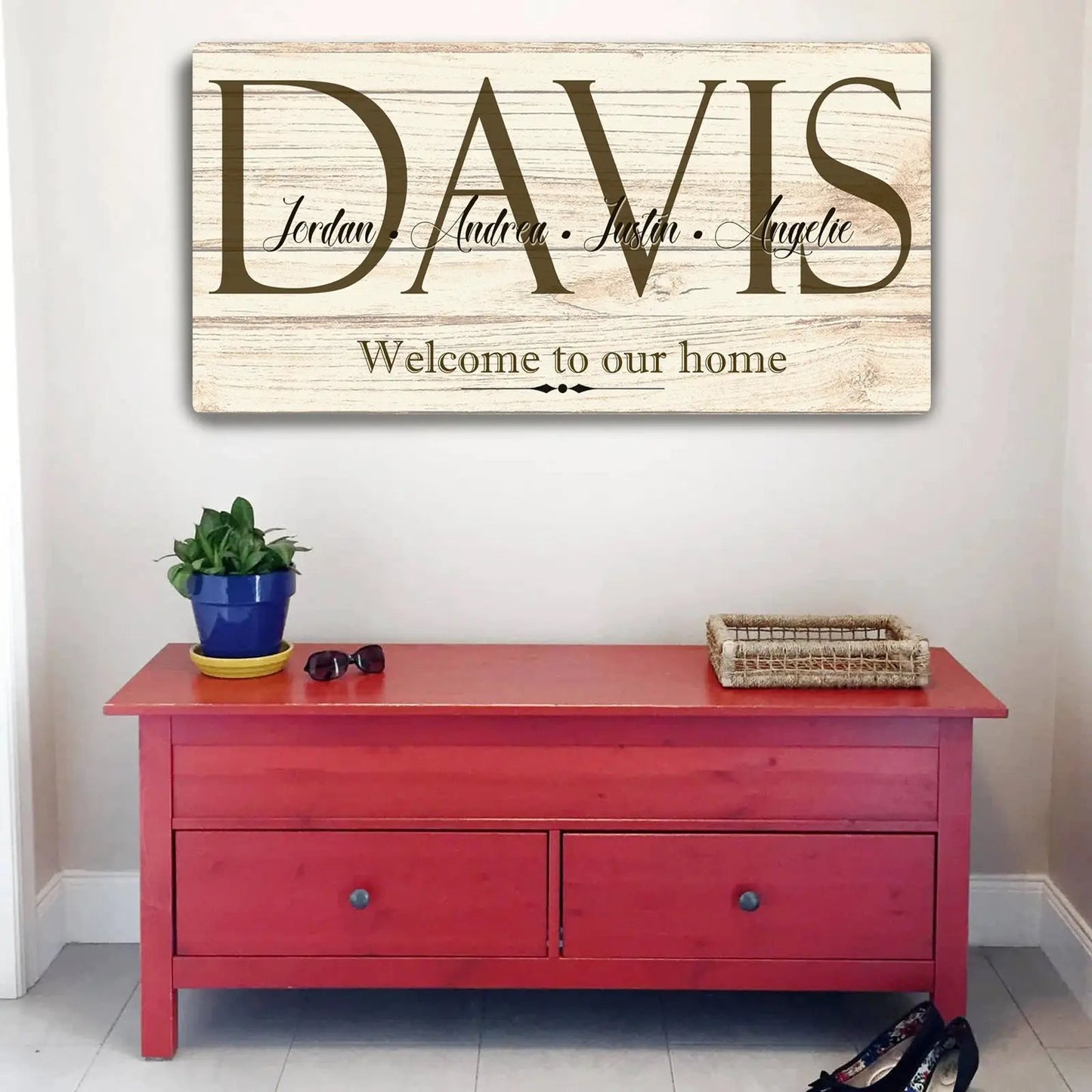 Welcome To Our Home Sign canvas with Davis name on rustic wood Tailored Canvases Crafting on Tampa Home & Garden Store