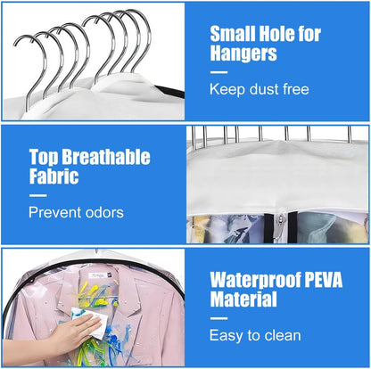 3 Pack Clear Garment Bags with Zipper Waterproof PEVA Suit Covers