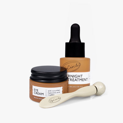 UpCircle Day + Night Eye Care Bundle with eye cream jar, night bottle, and beige spatula on Tampa Home & Garden Store
