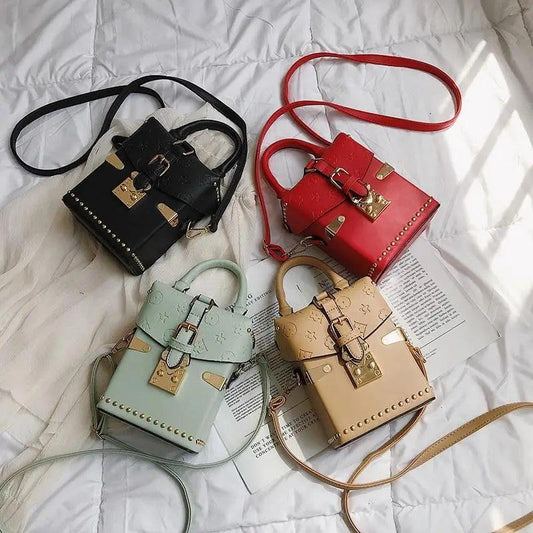 Crossbody bags Stevvex leather luxury handbags with gold studs in black red mint beige, 4-pack on Tampa Home & Garden Store