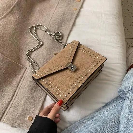 Dazzling scrub leather shoulder bag with studded border and metal chain strap Stevvex crossbody on Tampa Home & Garden Store