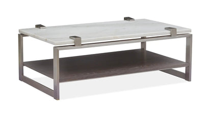 Paradox Rectangular End Table white marble top stainless steel frame wood shelf Unique Piece Furniture on Tampa Home & Garden Store