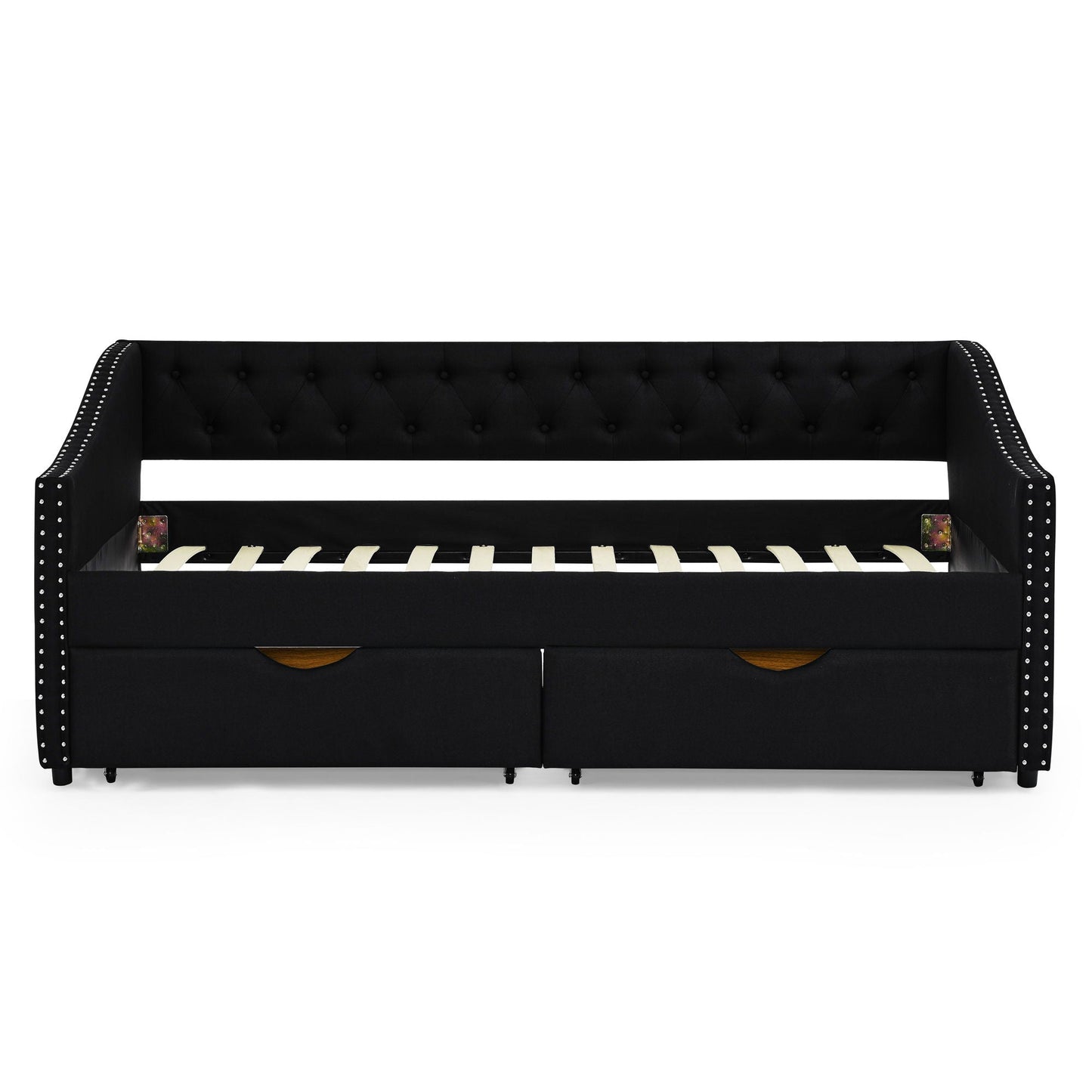 Upholstered Tufted Daybed with Storage Drawers