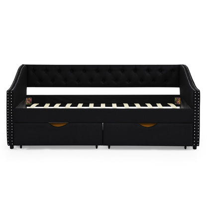 Upholstered Tufted Daybed with Storage Drawers