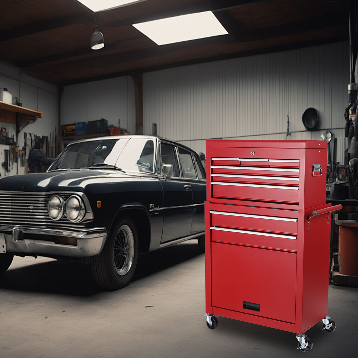 Red 8-drawer rolling tool chest with detachable top box on lockable wheels on Tampa Home & Garden Store