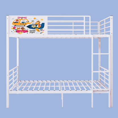 White bunk bed with ladder and full guardrail; top bunk features a colorful cartoon panel on Tampa Home & Garden Store