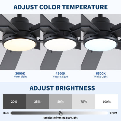 Ceiling fan HouseOfZazla with reversible motor dimmable LED light; 3000K/4200K/6500K options on Tampa Home & Garden Store