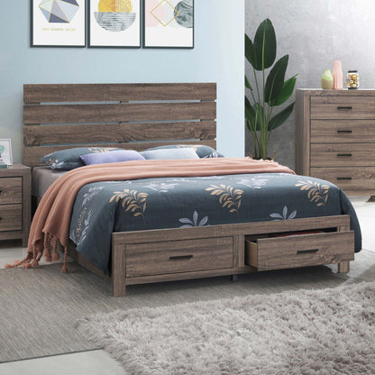 Geary Panel Bed by HouseOfZazla in warm brown wood with wide slat headboard on Tampa Home & Garden Store