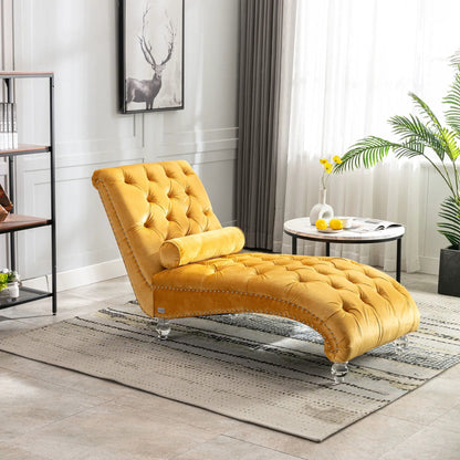 Indoor Chaise Lounge With Button Tufted Pillow