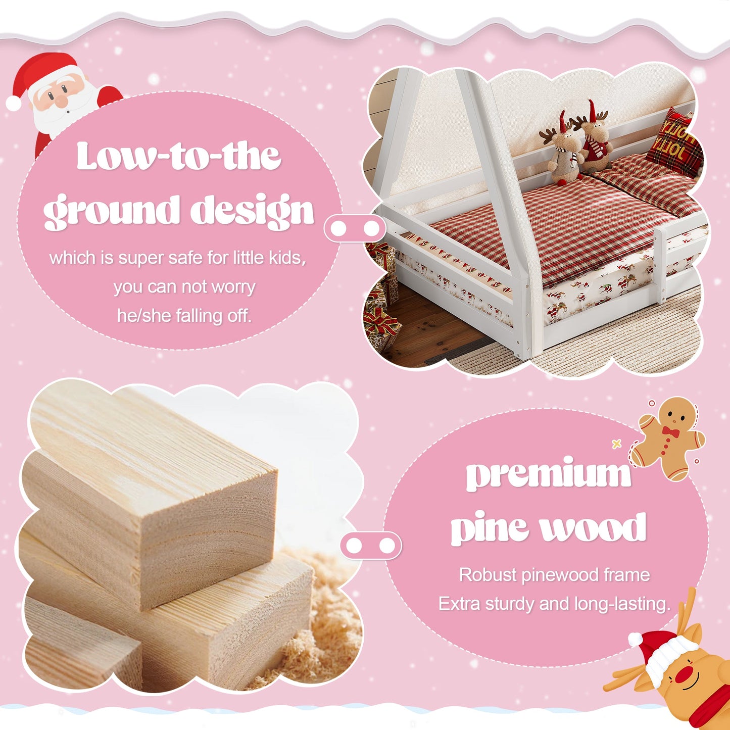 Twin Size House Floor Bed With Tent And Light