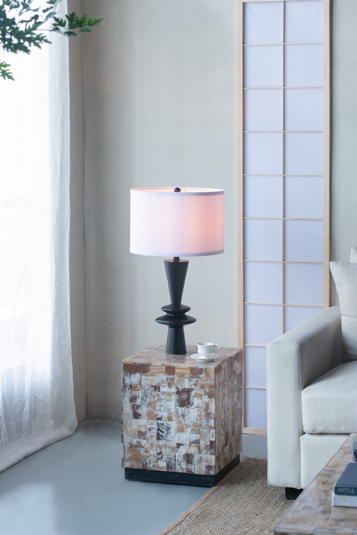D15x26.7 inch table lamp by HouseOfZazla with a pink fabric shade and black tapered base on Tampa Home & Garden Store