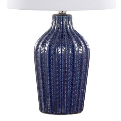 Rockwell Contemporary Table Lamp set of 2 with blue textured ceramic base and white shade on Tampa Home & Garden Store