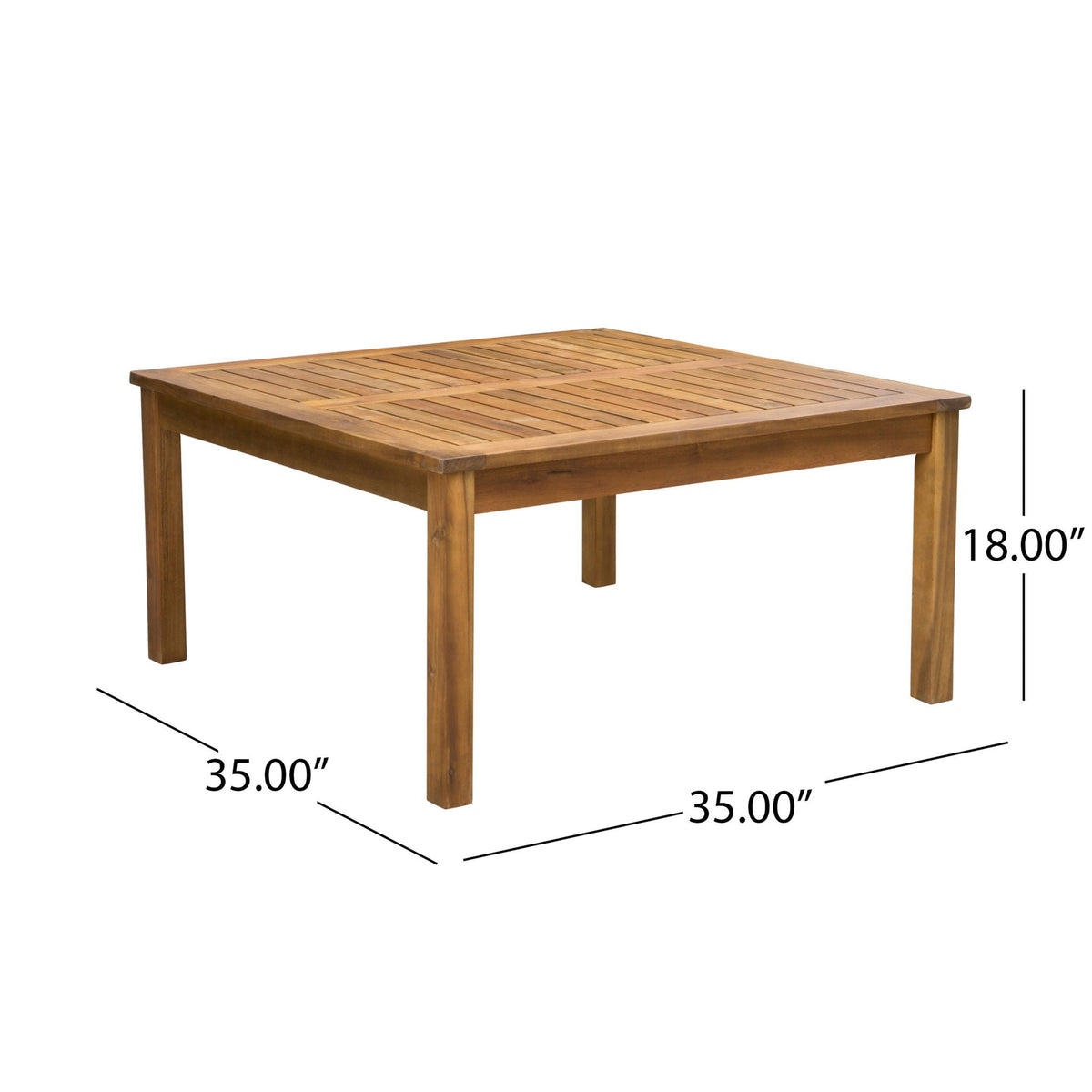 Perla Rustic Square Coffee Table with Block Legs, light brown finish, slatted top on Tampa Home & Garden Store