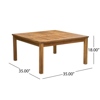 Perla Rustic Square Coffee Table with Block Legs, light brown finish, slatted top on Tampa Home & Garden Store
