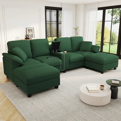 Modern U-shaped green sectional sofa with storage ottomans, 3-piece Unique Piece Furniture on Tampa Home & Garden Store